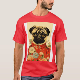 T-shirt Portrait de chien de Carlin floral en accord avec
