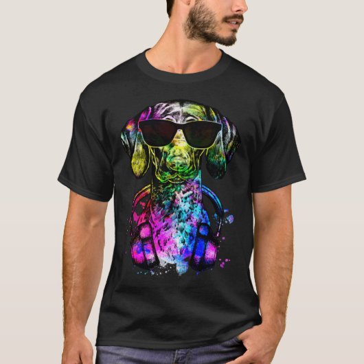T-shirt Portrait de chien de Pop GSP Retro avec casque (Devant)