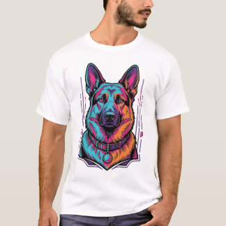 T-shirt Portrait de chien néon Gravure vintage Graphique_1