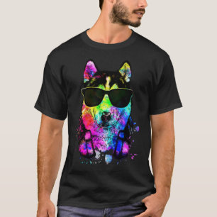 T-shirt Portrait de Chien Sibérie Husky Retro Pop avec Hea