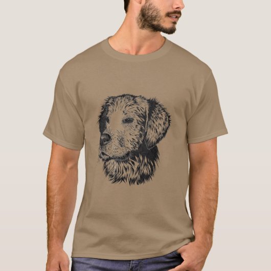 T-shirt Portrait de chiot de golden retriever en noir et (Devant)