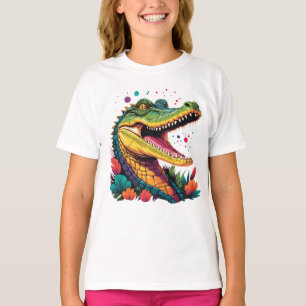 T-shirt Portrait de crocodile coloré