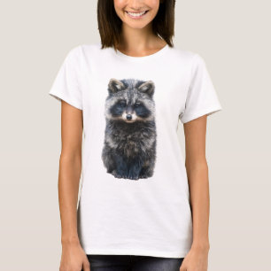 T-shirt Portrait de Femme au Raton laveur Mignon et duvete