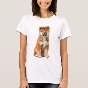 T-shirt Portrait de femme avec un chiot Akita rouge moelle