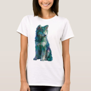 T-shirt Portrait de femme avec un loup husky artistique sa