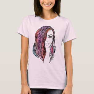 T-shirt Portrait de fille aux lignes complexes - Femme dét