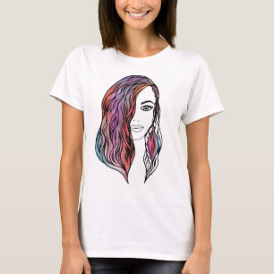 T-shirt Portrait de fille aux lignes complexes - Femme dét