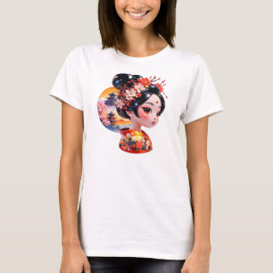 T-shirt Portrait de geisha Art floral asiatique Temple