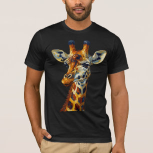 T-shirt Portrait de girafe coloré, peinture à l'huile d'ar