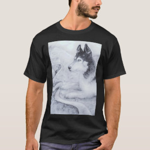 T-shirt Portrait De Husky Et Motorbike Mountain Road Blac