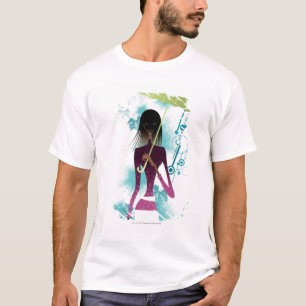 T-shirt Portrait de jeune femme tenant la bourse et le