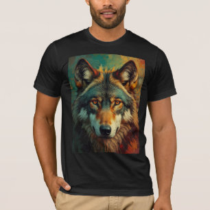 T-shirt Portrait de loup artistique - Peinture à l'huile d