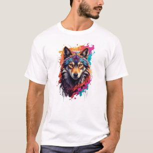 T-shirt Portrait de Loup Coloré Art Animalier Abstrait-876
