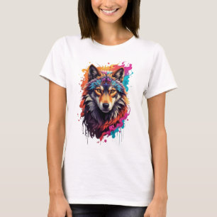 T-shirt Portrait de loup coloré Art animalier abstrait-876