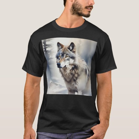T-shirt Portrait de loup dans l'aquarelle douce (Devant)
