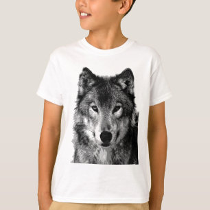 T-shirt Portrait de loup noir et blanc