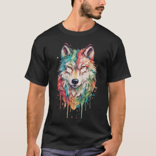 T-shirt Portrait de loup peint avec un graffiti coloré