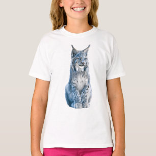 T-shirt Portrait de Lynx de l'Hiver Bleu Enfants