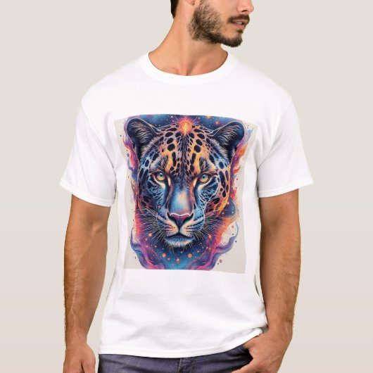 T-shirt Portrait de panthère avec des éléments abstraits e (Devant)