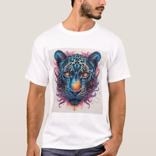 T-shirt Portrait de panthère avec des éléments abstraits e (Devant)