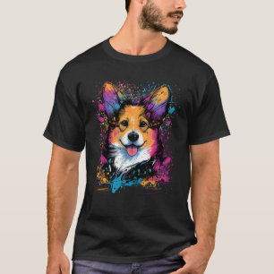 T-shirt Portrait de Pembroke Welsh Corgi coloré éclaboussé