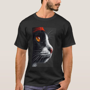 T-shirt Portrait de profil de chat, Chat noir et blanc ave