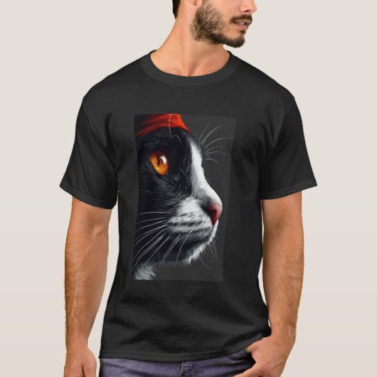 T-shirt Portrait de profil de chat, Chat noir et blanc ave (Devant)