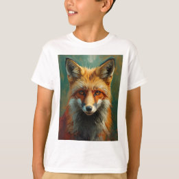 T-shirt Portrait de Renard Rouge Artistique - Peinture à l