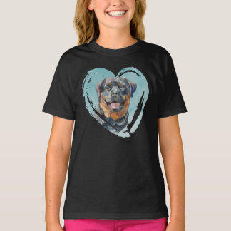T-shirt Portrait de Rottweiler de couleur d'eau
