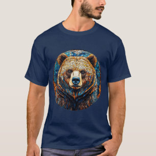 T-shirt Portrait d'ours grizzly dans un vitrail