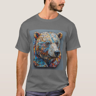 T-shirt Portrait d'ours grizzly dans un vitrail