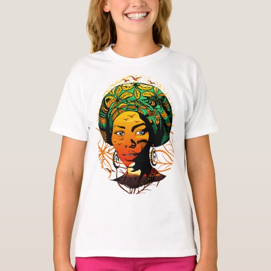 T-shirt Portrait féminin africain avec coucher de soleil (Devant)