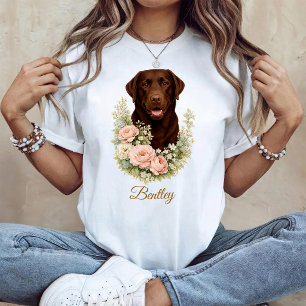 T-shirt Portrait floral de Labrador chocolat
