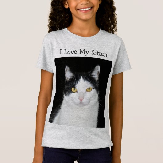 T-Shirt Portrait noir et blanc de chat (Devant)