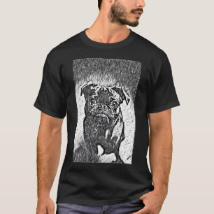 T-shirt Portrait Réaliste au Crayon Chien Carlin Vie Art
