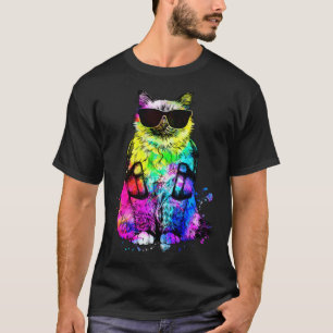 T-shirt Portrait Rétro Pop de Chat Birman avec Casque
