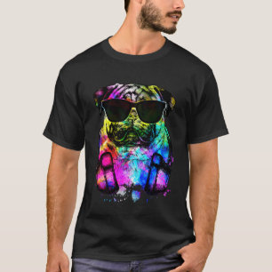 T-shirt Portrait rétro pop de chien pug avec casque audio