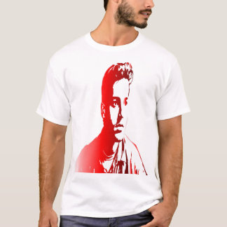 T-shirt portrait rouge et blanc d'un homme avec un e conce