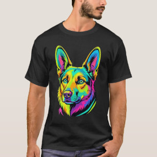 T-shirt Portrait vectoriel coloré de chien néon