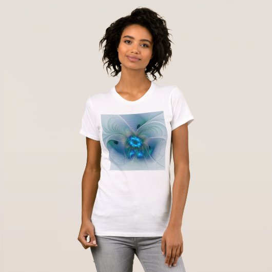 T-shirt Position, Abstrait bleu turquoise fractal (Devant entier)
