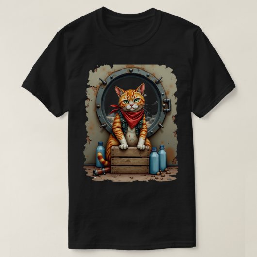 T-shirt Post Apocalyptic Cat Survivor Bunker Canned Goods  (Design devant)