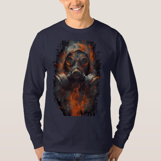 T-shirt Post-Apocalyptic Gas Mask Industrial Long Sleeve (Devant)