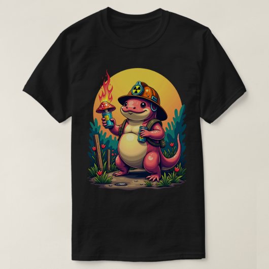 T-shirt Post Apocalyptic Kitsch Axolotl Mushroom Forager S (Design devant)