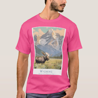 T-shirt Poster de voyage rétros Wyoming - Grand T minimali