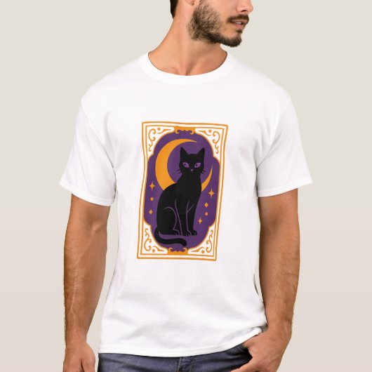 T-shirt Poster d'Halloween pour chat noir mystique | Lune (Devant)