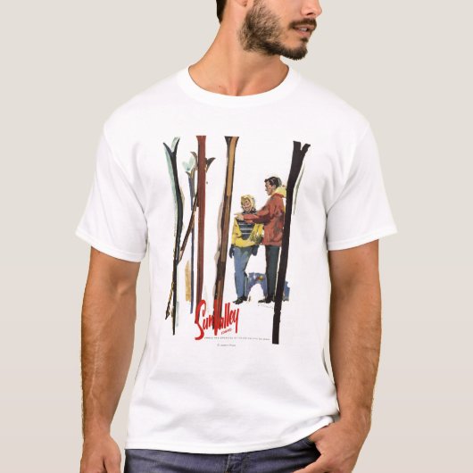 T-shirt Poster Skis debout dans la neige par un couple (Devant)