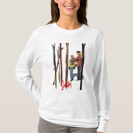 T-shirt Poster Skis debout dans la neige par un couple (Devant)