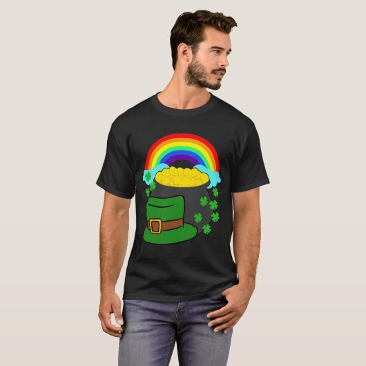 T-shirt Pot De Casquette Or Rainbow Clover Jour de la Sain (Devant entier)