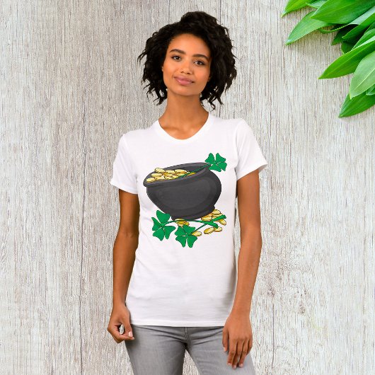 T-shirt Pot de la Saint-Patrick or et trèfles chanceux