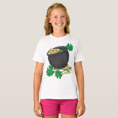 T-shirt Pot de la Saint-Patrick or et trèfles chanceux (Devant entier)